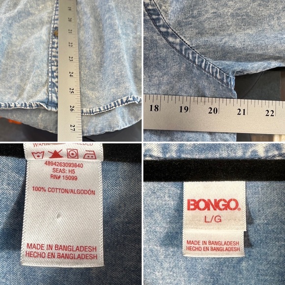BONGO women's button down denim shirt Vintage "washed" look Excell condition Lg - Picture 3 of 3